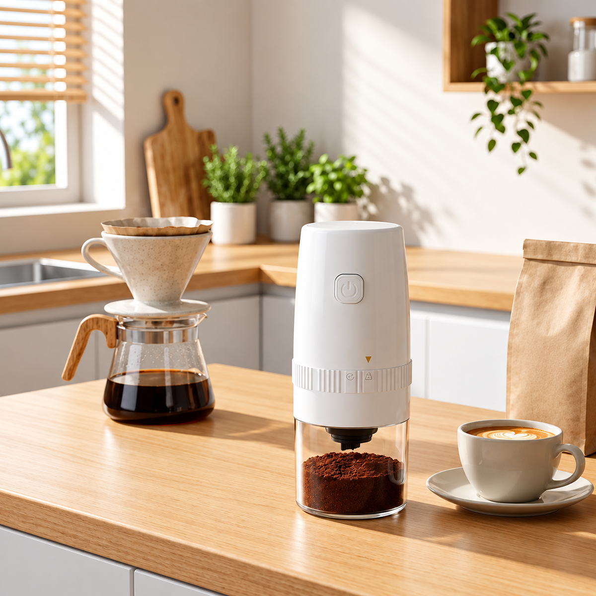 Moulin à café électrique blanc en cuisine