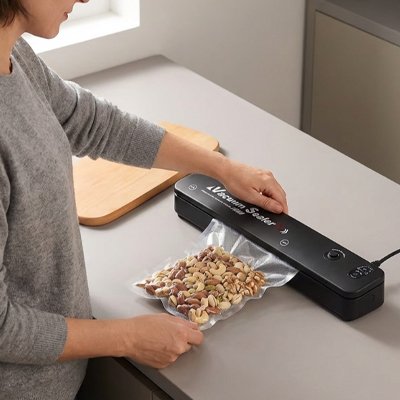 Machine sous vide alimentaire rangement organisé au congélateur
