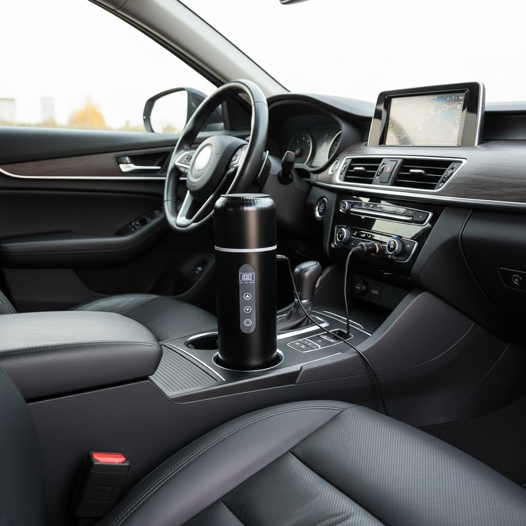 Mini bouilloire de voyage – bouilloire noire dans habitacle voiture