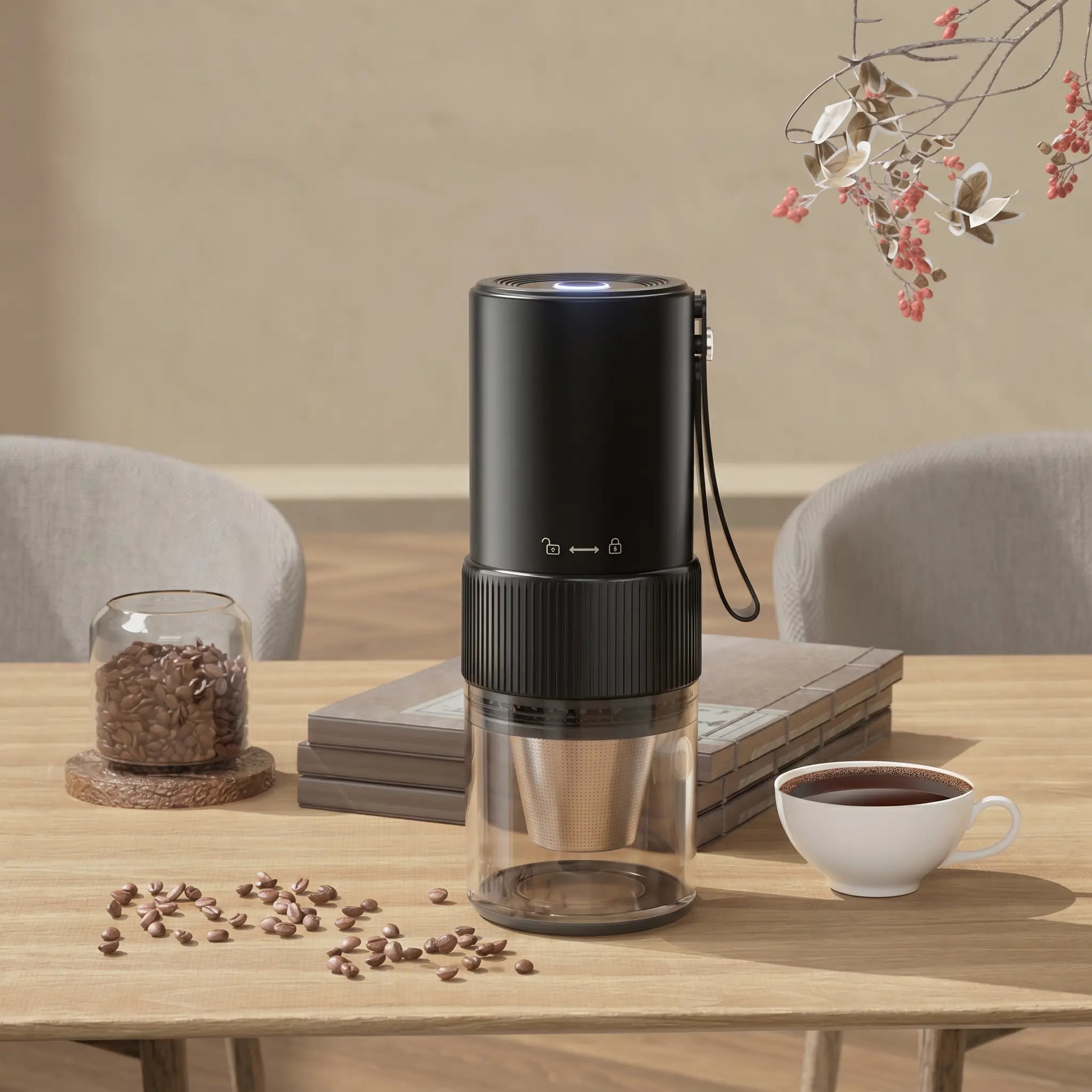 Moulin à café électrique sans fil avec meule en céramique haute précision