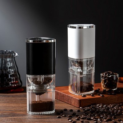 Moulin à café manuel compact, verre et acier inoxydable durable

