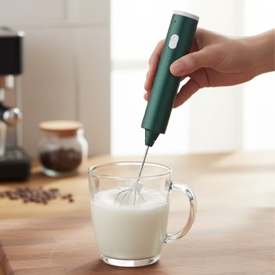 Mousseur à Lait Barista Pro résultat mousse crémeuse dans une tasse blanche