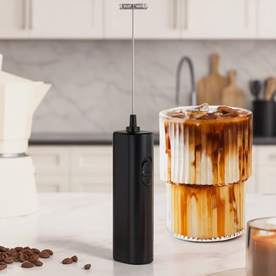 Mousseur à Lait électrique portable avec verre de café glacé
