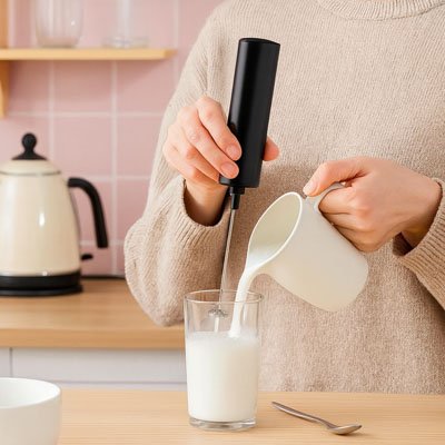 Mousseur à Lait sans fil avec pichet et grains de café