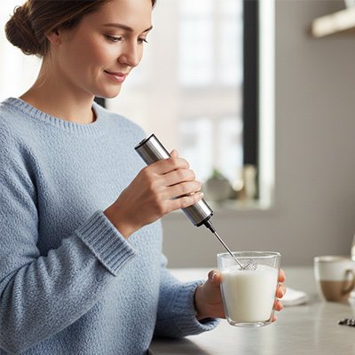 Mousseur à lait Veloutino en utilisation Mousse onctueuse maison