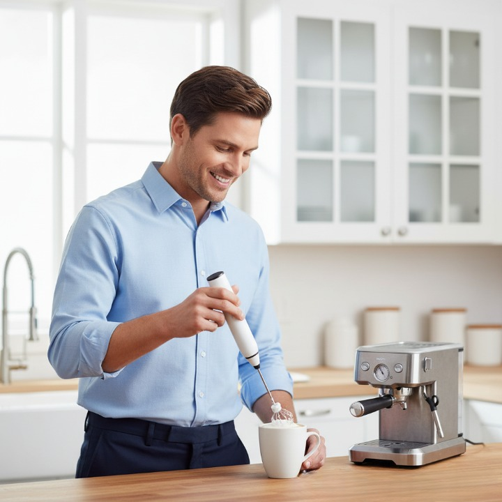 Mousseur à lait rechargeable Ambiance café italien haut de gamme
