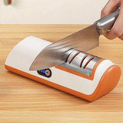 Aiguiseur couteau électrique orange avec couteau