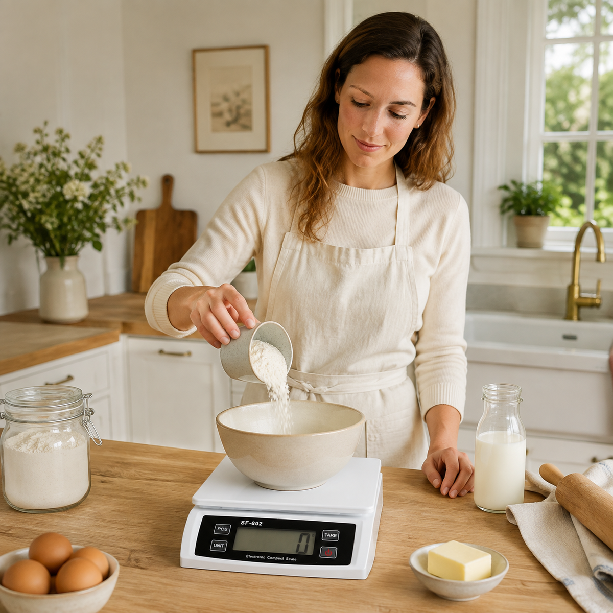 Balance Cuisine pesant la farine pour pâtisserie
