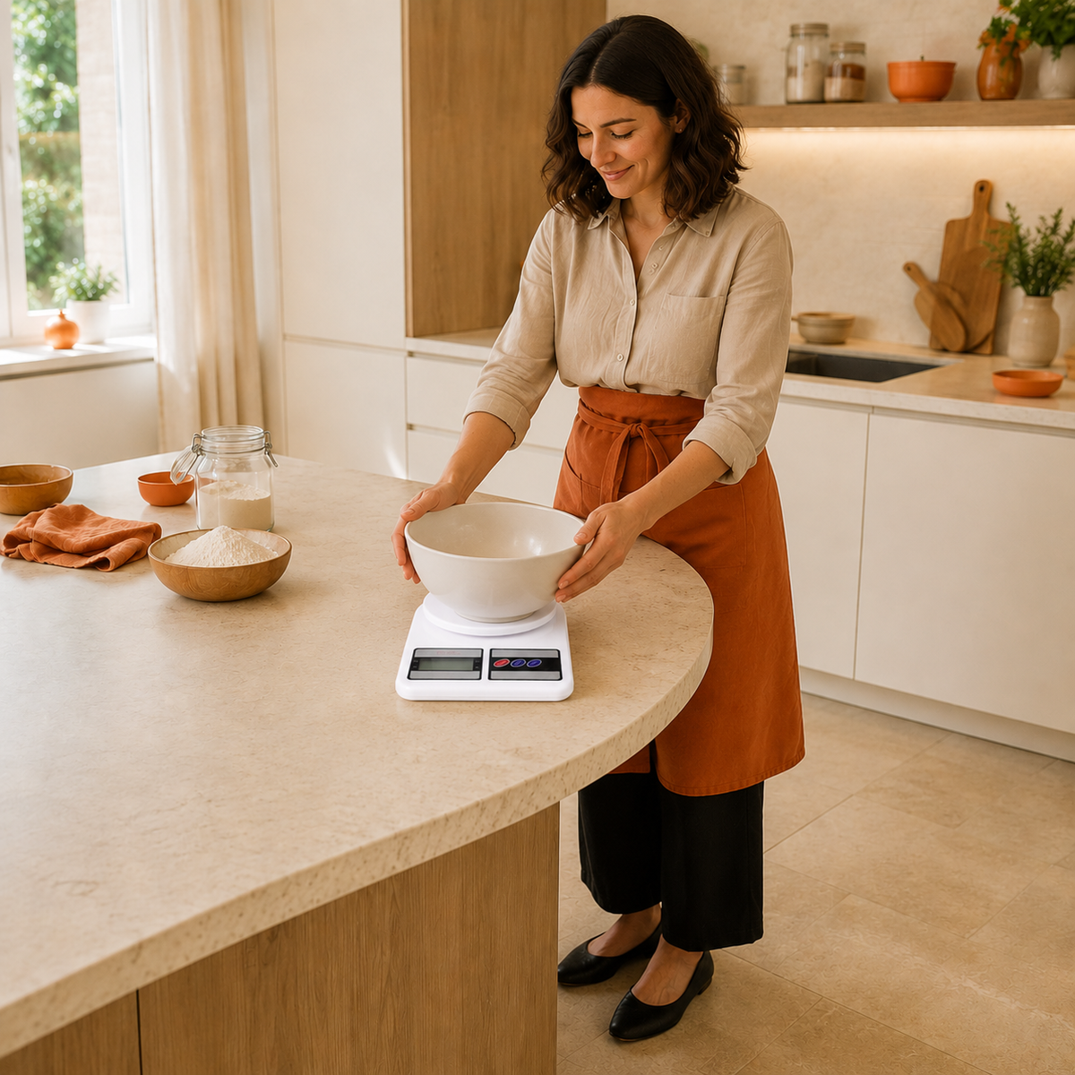 Balance Cuisine avec bol blanc sur le plateau