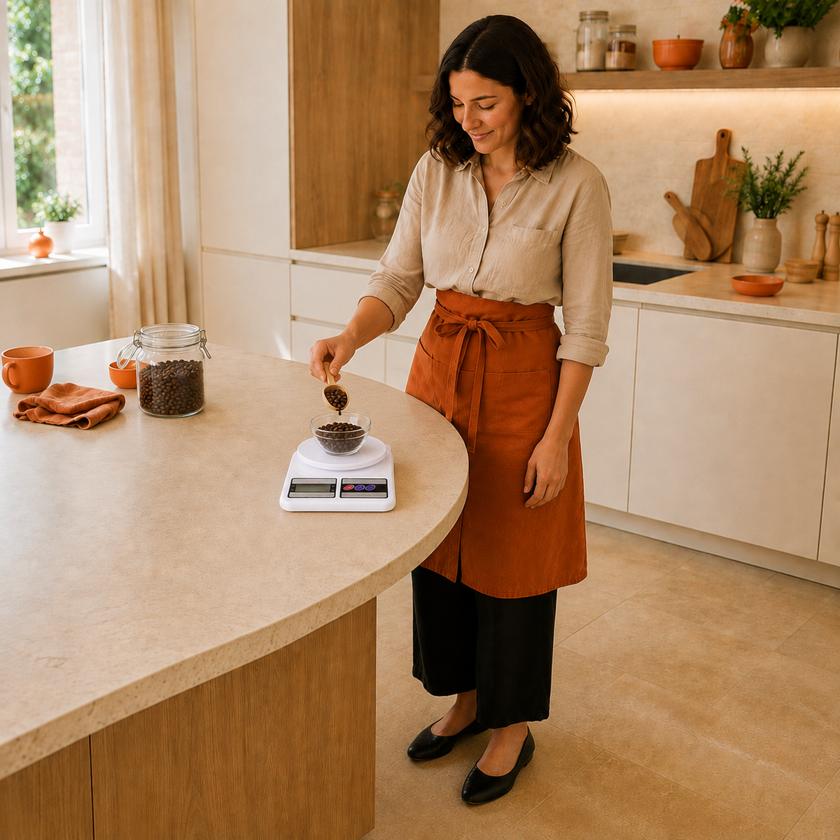 Balance Cuisine pesant des grains de café