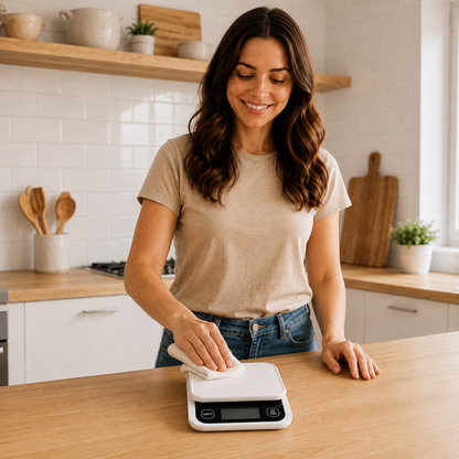 Balance Cuisine numérique nettoyée avec un chiffon