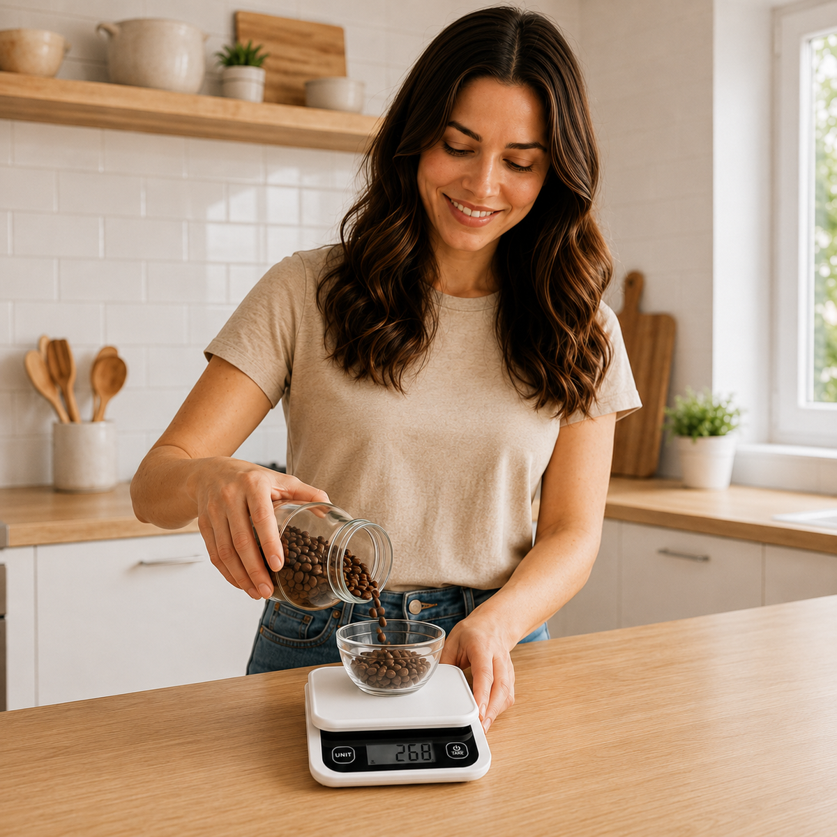 Balance Cuisine numérique pesant des grains de café