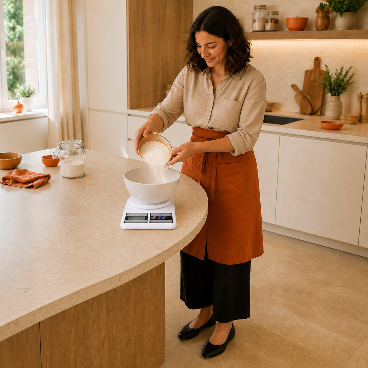 Balance Cuisine pesant la farine pour pâtisserie