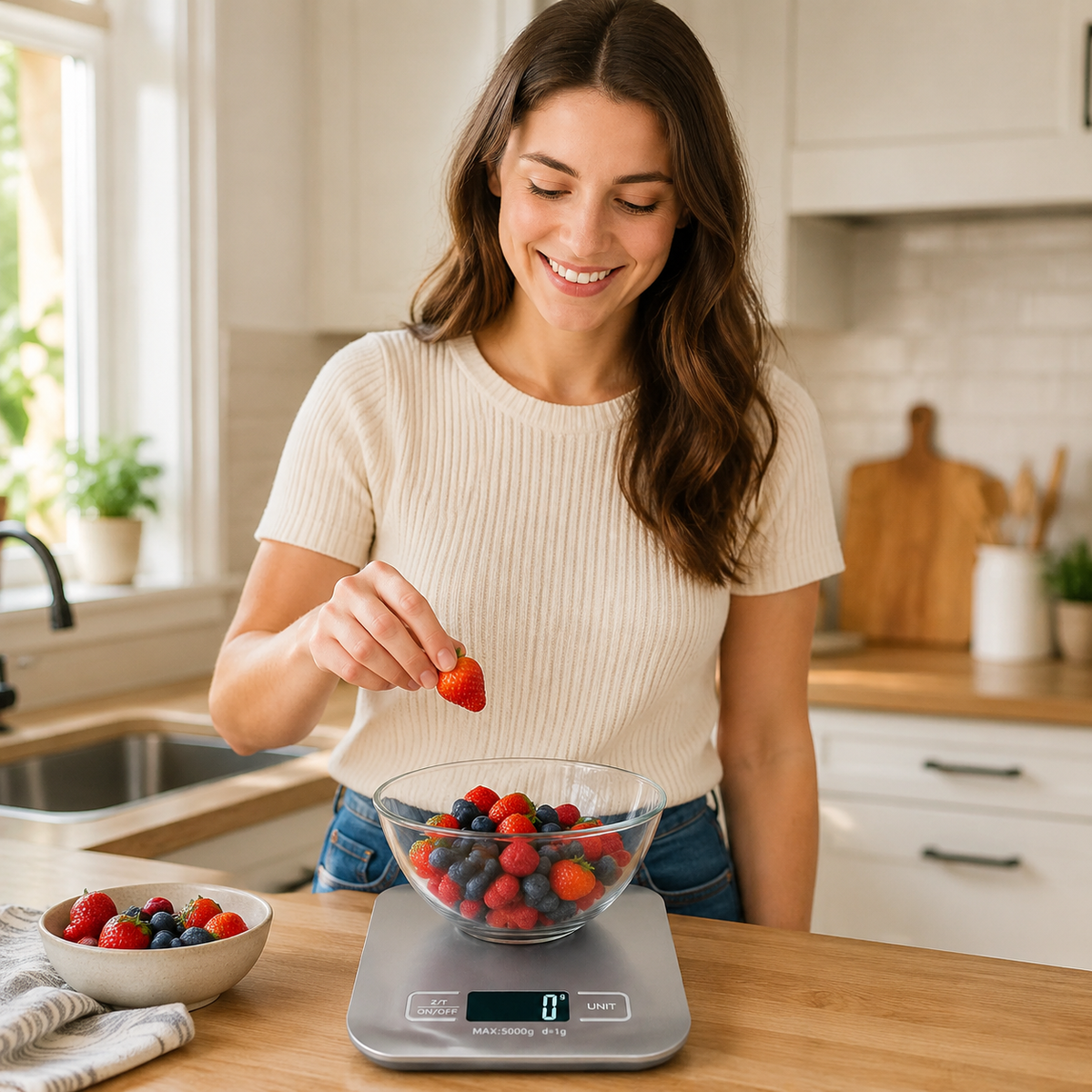 Balance Cuisine pesant des fruits rouges