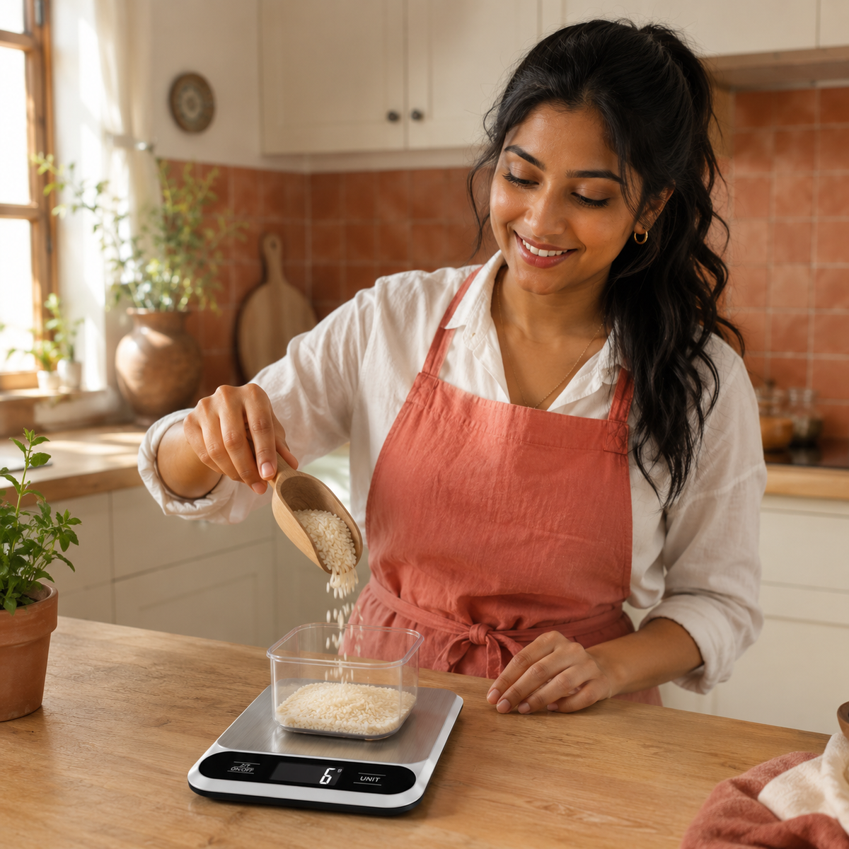 Balance Cuisine mesurant une portion de riz