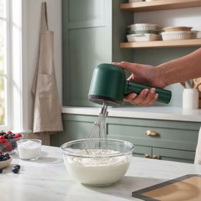 Batteur Electrique équipé de deux fouets en acier inoxydable pour fouetter rapidement crème, œufs et pâte à pâtisserie.
