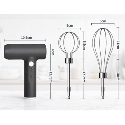 Batteur Electrique avec accessoires en acier inoxydable et dimensions détaillées des deux fouets