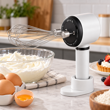 Batteur électrique blanc avec deux fouets en cuisine