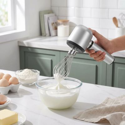 Batteur Electrique compact et ergonomique utilisé pour préparer facilement des recettes sucrées et salées dans une cuisine élégante.