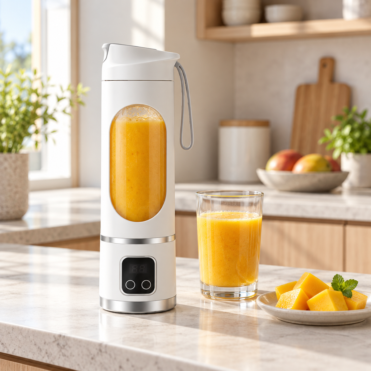 lender smoothie blanc avec un verre de smoothie mangue