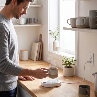 chauffe tasse usb dans cuisine lumineuse