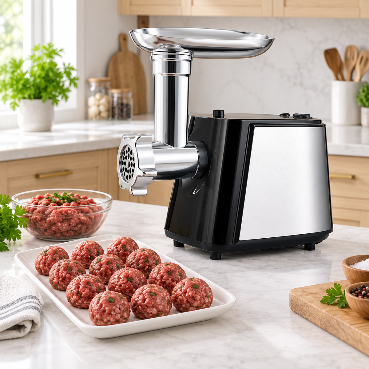Hachoir à viande électrique et boulettes maison
