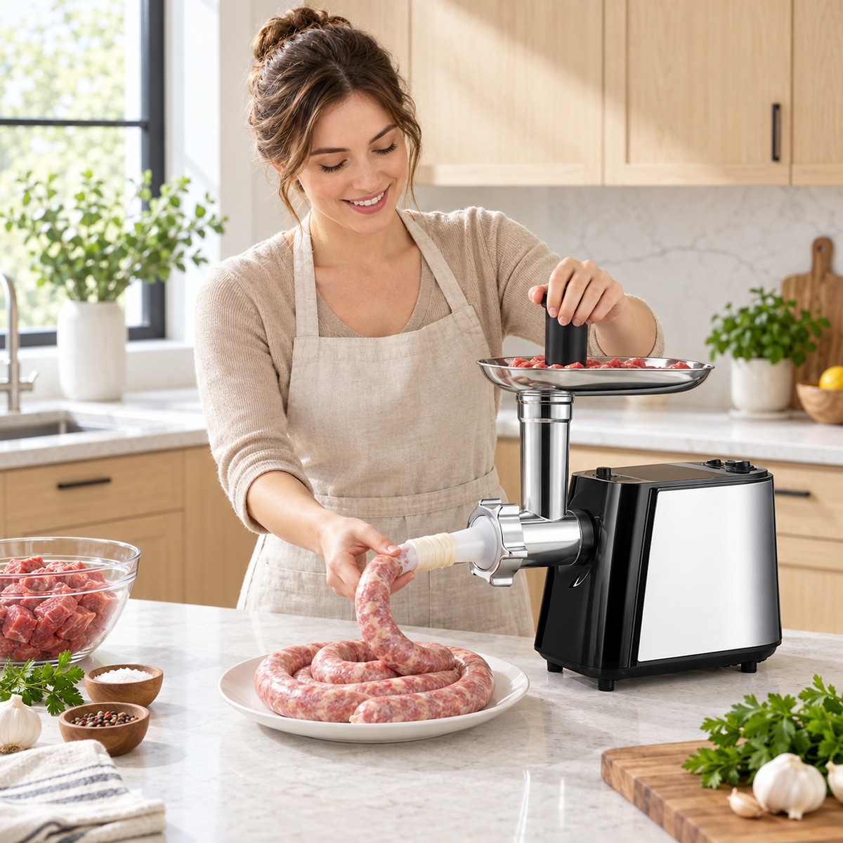 Hachoir à viande électrique pour préparer des saucisses