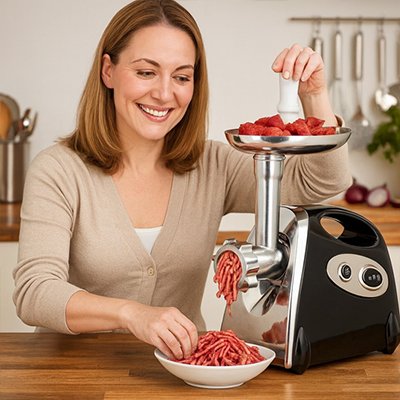 Hachoir à viande électrique en utilisation