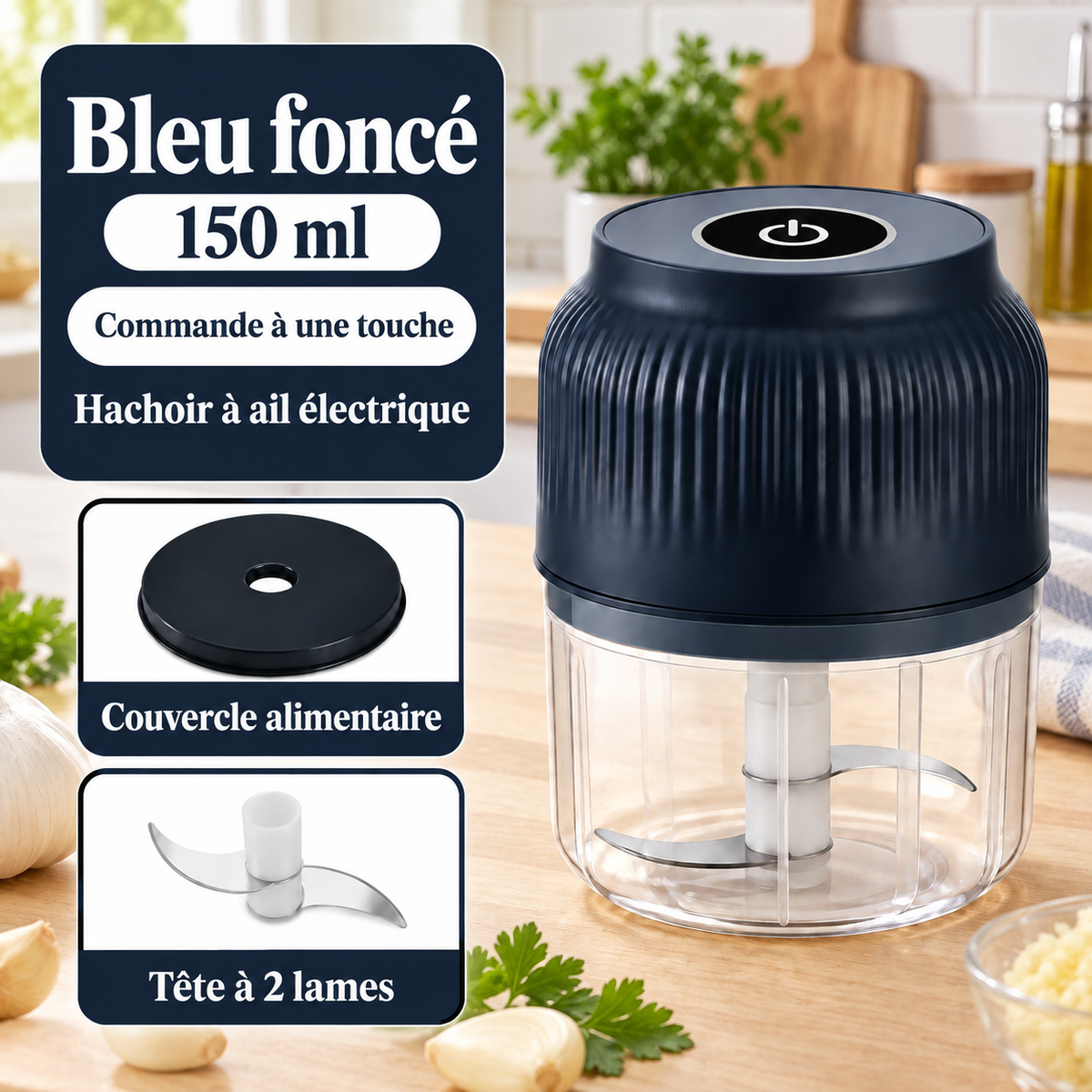 Hachoir électrique bleu foncé 150 ml