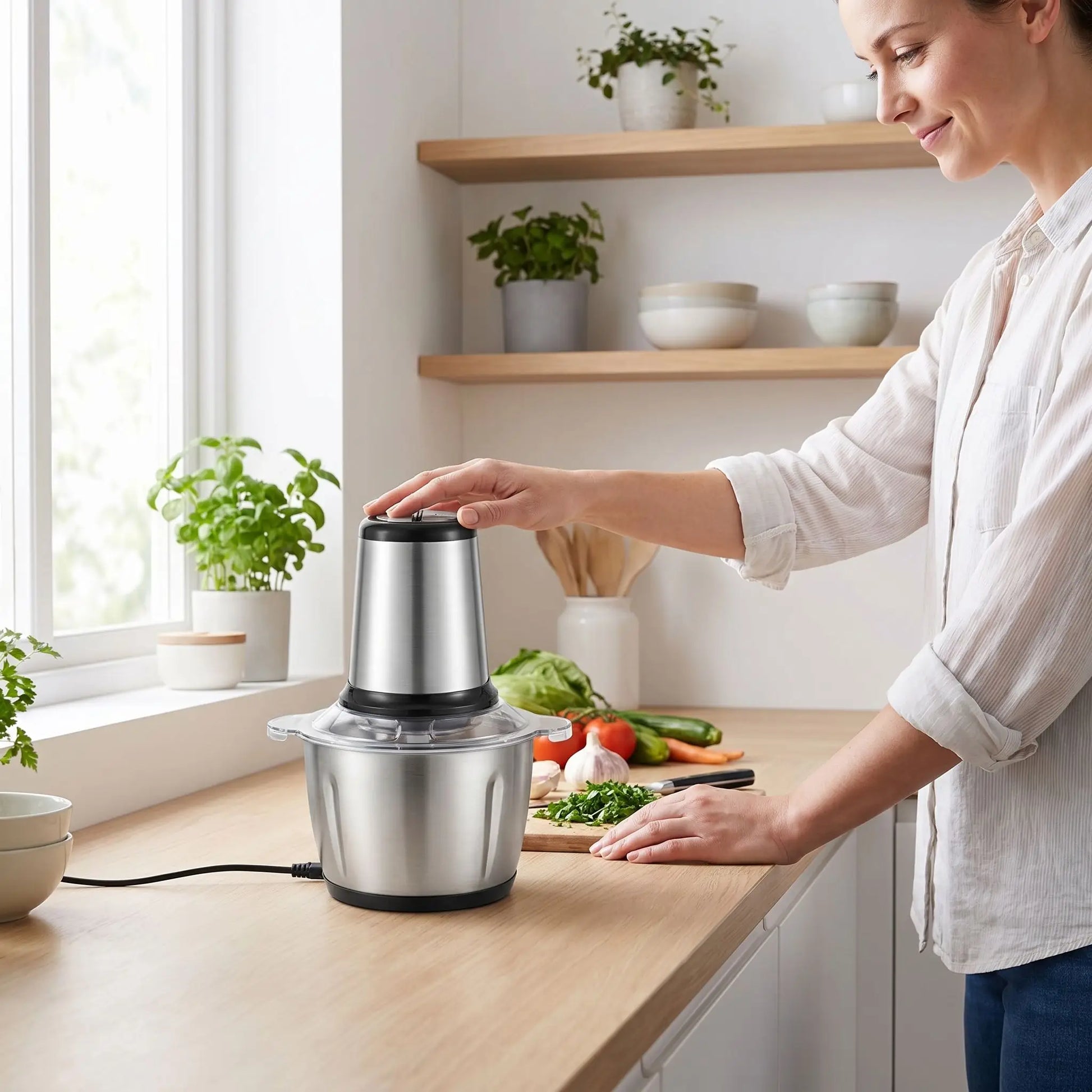 Hachoir Électrique Femme Cuisine Naturelle

