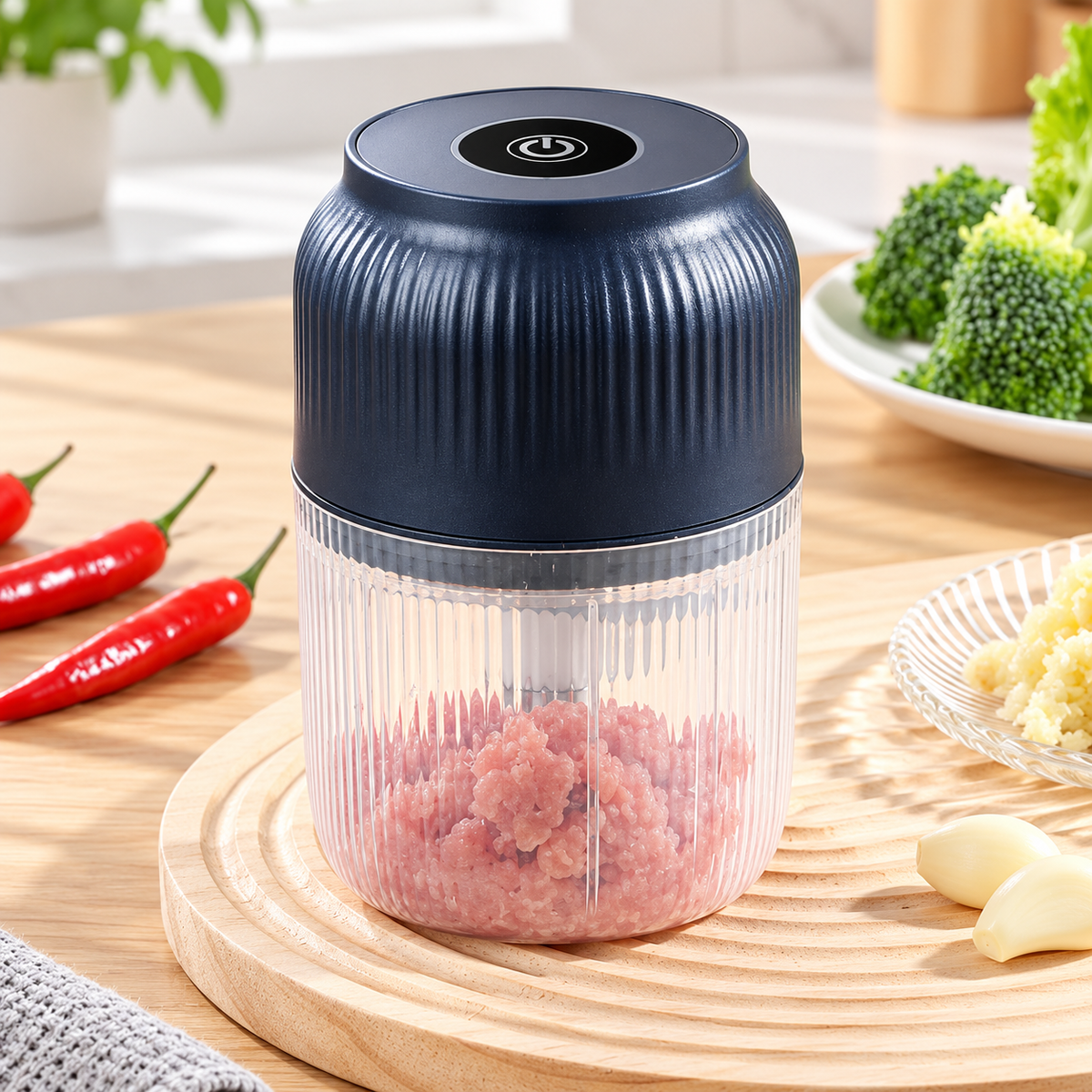 Hachoir électrique rechargeable avec bol transparent