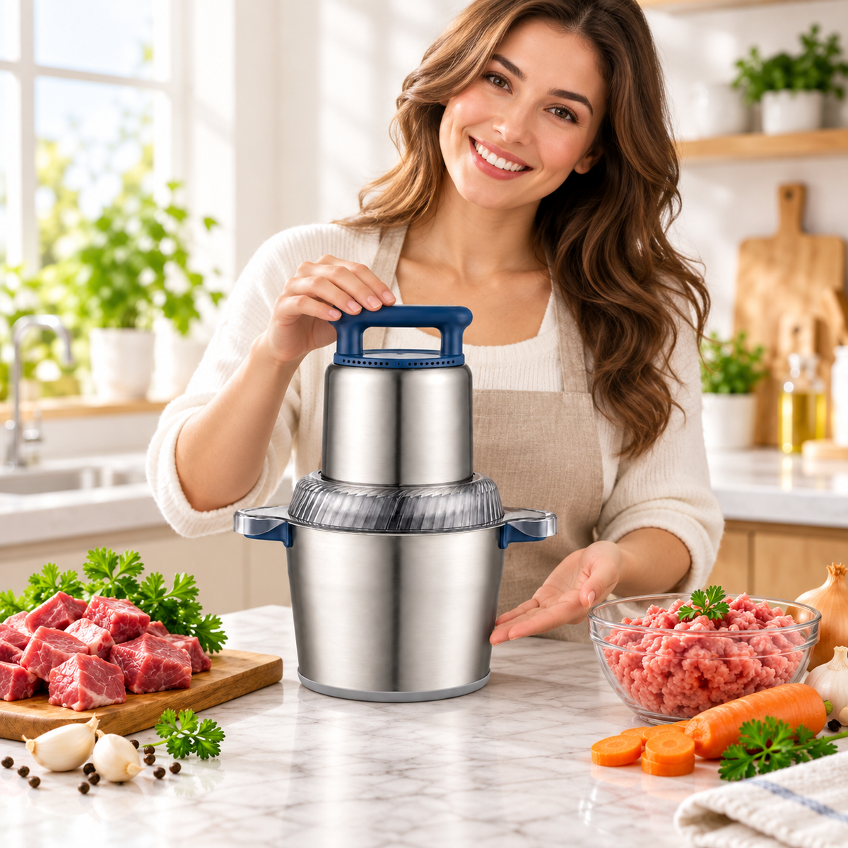 Hachoir puissant 1200 W présenté dans une cuisine