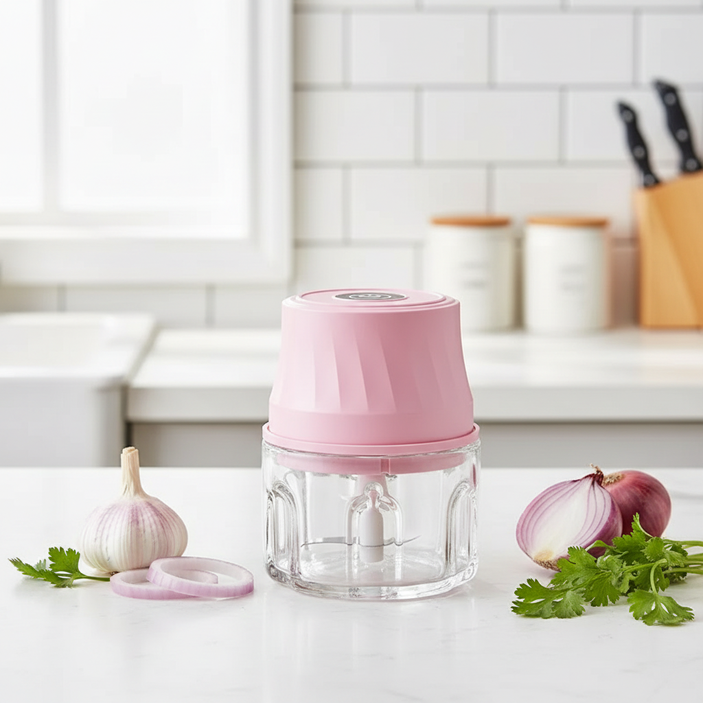 Mini hachoir compact en verre pour cuisine moderne
