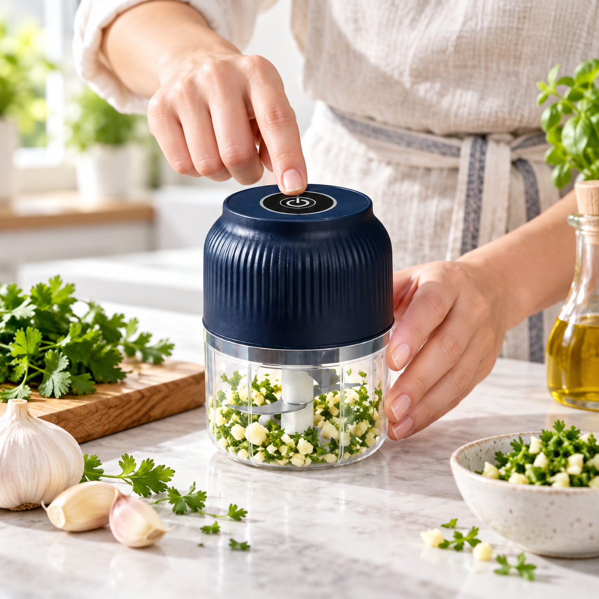 Mini hachoir électrique 250 ml avec ail et herbes