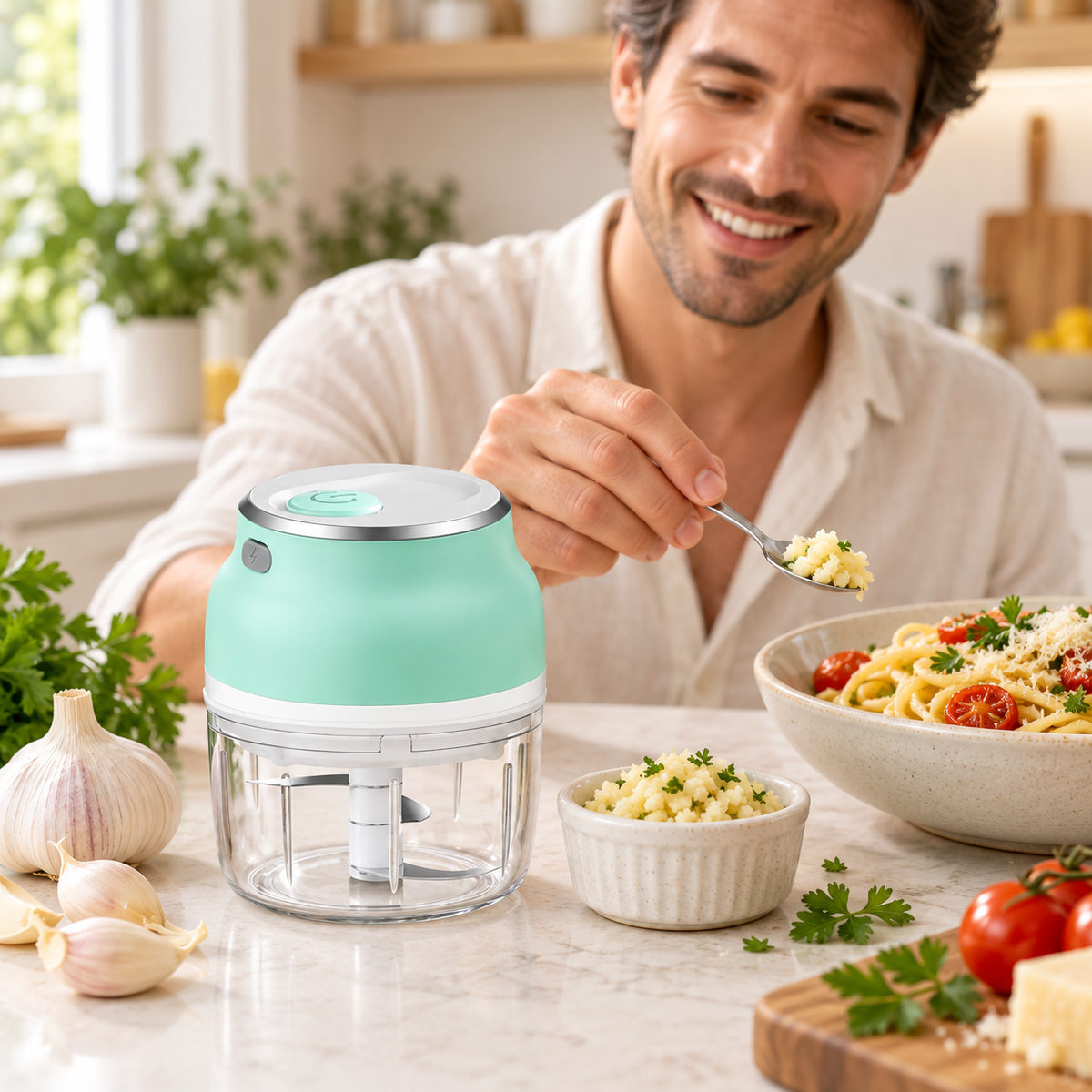 Mini hachoir électrique avec ail haché pour repas maison