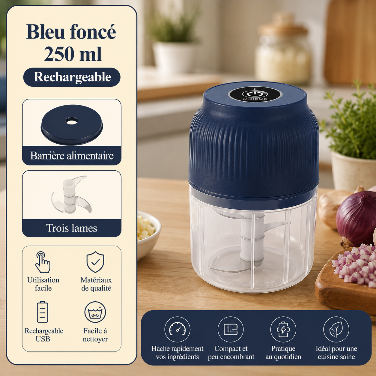 mini hachoir electrique blue foncé 