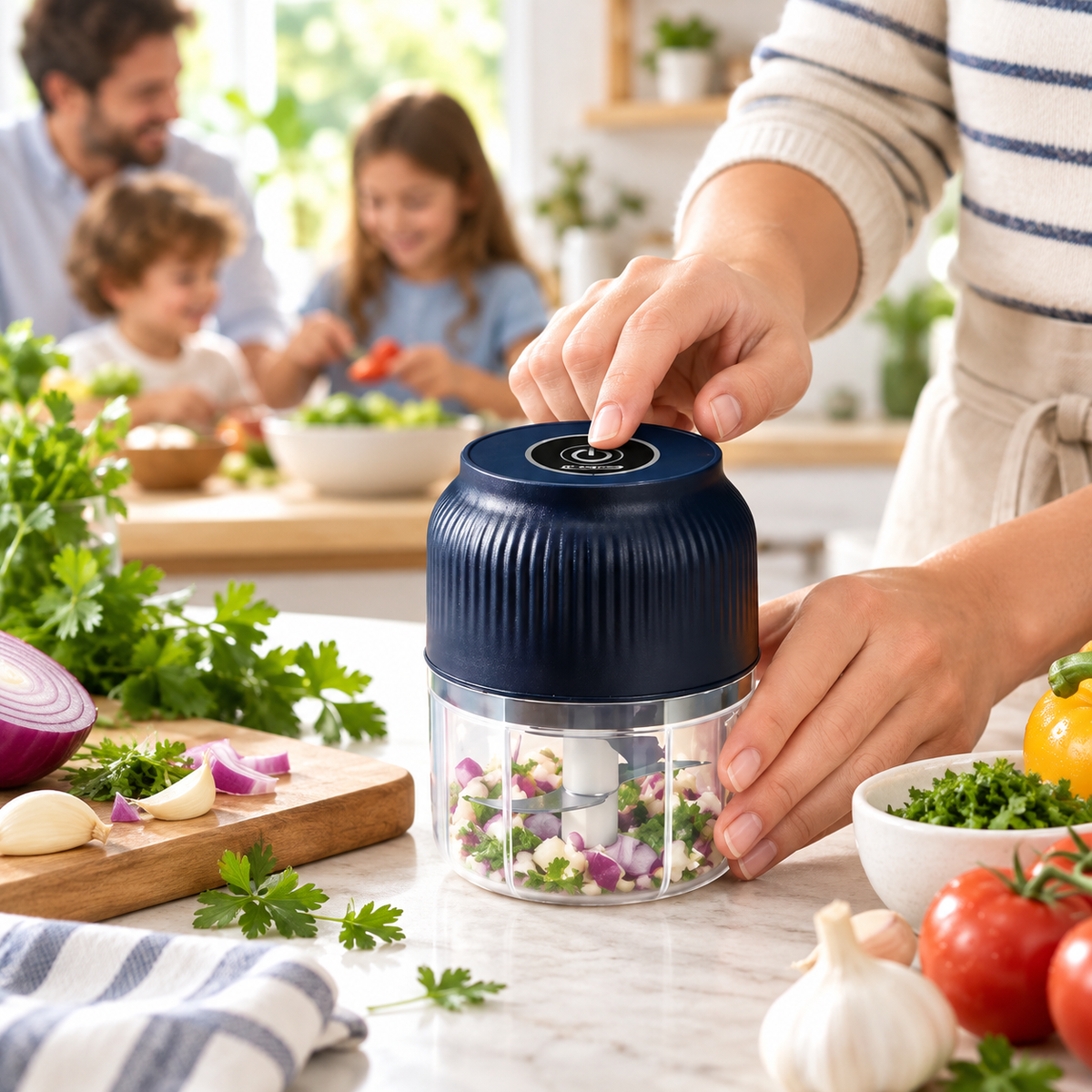 Mini hachoir électrique utilisé en cuisine familiale