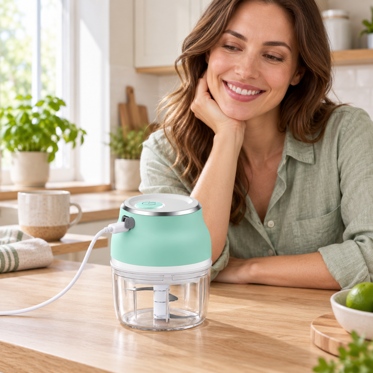 Mini hachoir électrique en charge avec câble USB