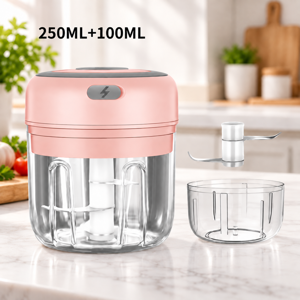 Mini hachoir électrique rose 250 ml avec accessoire