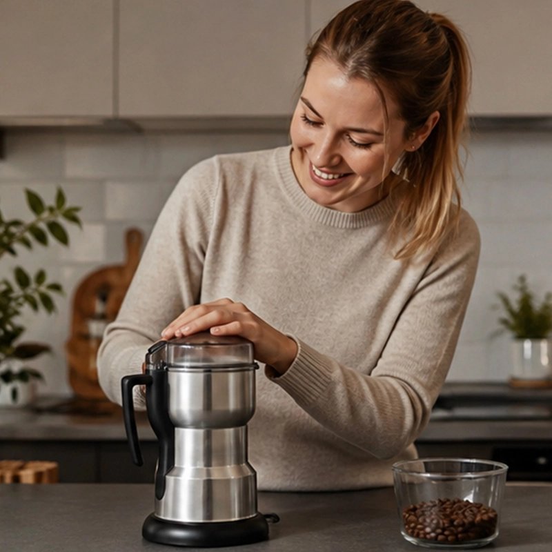 Moulin à café électrique utilisé par une femme