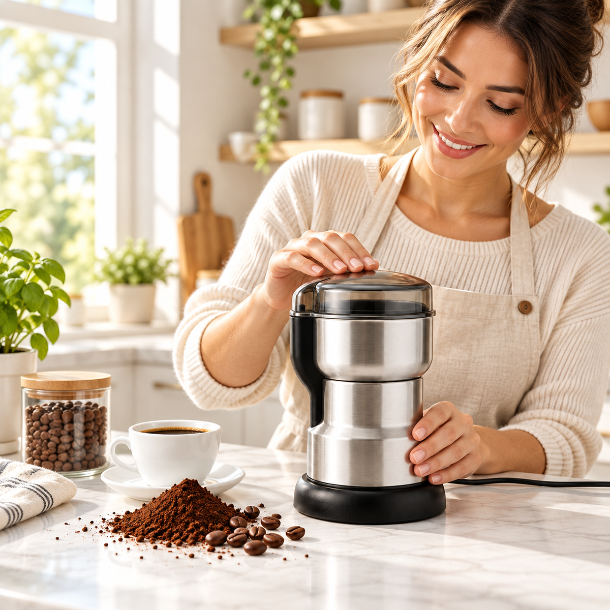 Moulin à café électrique utilisé dans une cuisine