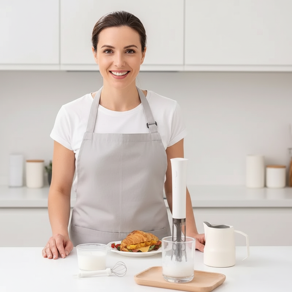 Style barista à domicile avec mousseur à lait mains libres debout dans un verre