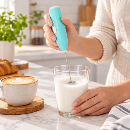 Mousseur à lait bleu utilisé en cuisine