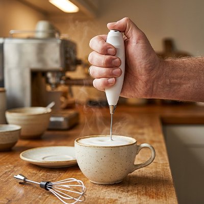 Mousseur à lait électrique Utilisation latte art tasse céramique beige